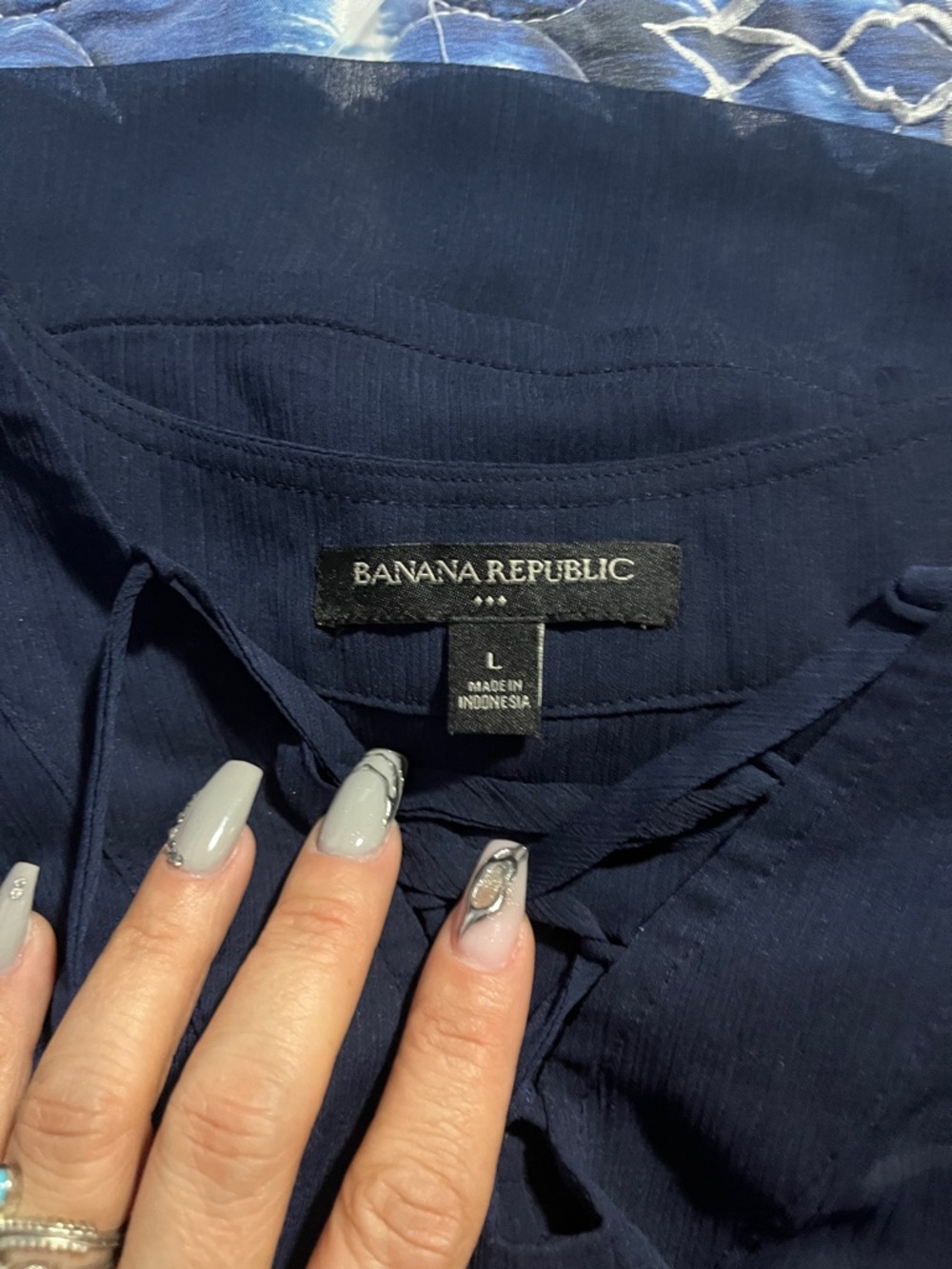 Banana Republic Dark Navy Tie-Neck Blouse